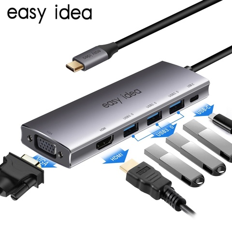 USB C Hub Type C 3.1 Adapter Splitter Multi USB 3.0 HDMI VGA RJ45 Port Multiple USB-C Hab Expander USB C Dock For Macbook Pro ► Photo 1/6