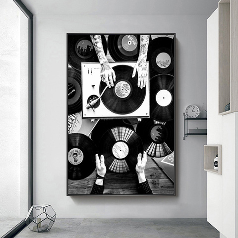 Vinyl Records Wall Art Canvas Painting Black and White Vintage Music Posters and Prints Wall Pictures for Living Room Home Decor ► Photo 1/6