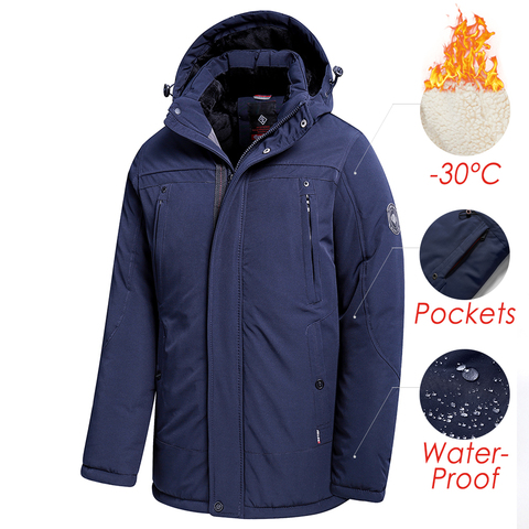 Men 2022 Winter New Long Casual Thick Fleece Hooded Waterproof Parkas Jacket Coat Men Outwear Fashion Pockets Parka Jacket 46-58 ► Photo 1/6