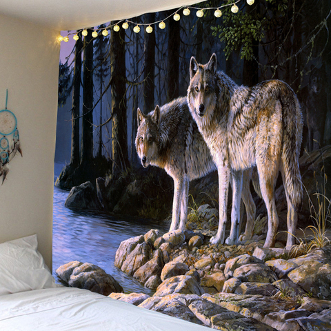 Wolf in the jungle background digital printed tapestry background decorative cloth ► Photo 1/6