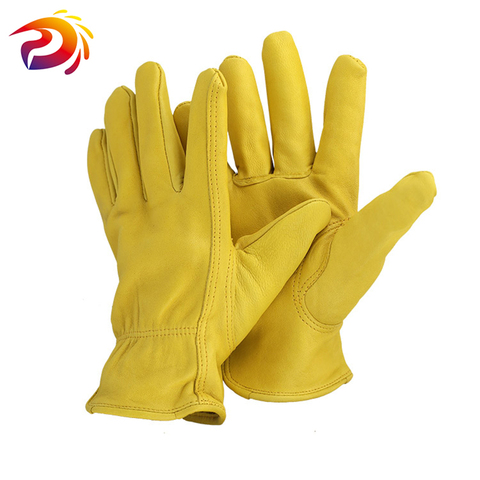 Leather Work Gloves Sheepskin Driving gloves Men Motorcycle Gardening Safety Protective Fruit Picking Gloves ► Photo 1/3