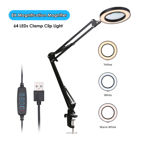 5/8X Magnifying Glass Desk Lamp Magnifier LED Light Reading Lamp with Three Dimming Modes USB Power Supply Foldable Professional ► Photo 1/6