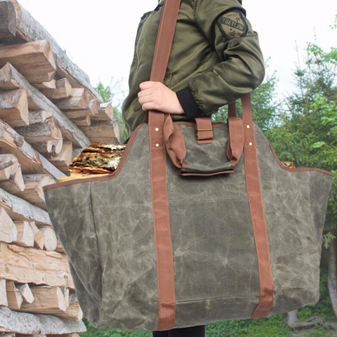 Sturdy Waxed Canvas Firewood Log Carrier, Durable Firepalce Wood Bag with Handles and Shoulder Straps for Convenient Carrying ► Photo 1/6