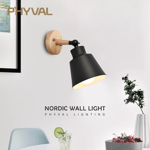 PHYVAL Wood Lamp Bedroom 10mm Wooden base Wall Lamp With Plug Macaron Modern Wall Sconce For Liviing Room ► Photo 1/6