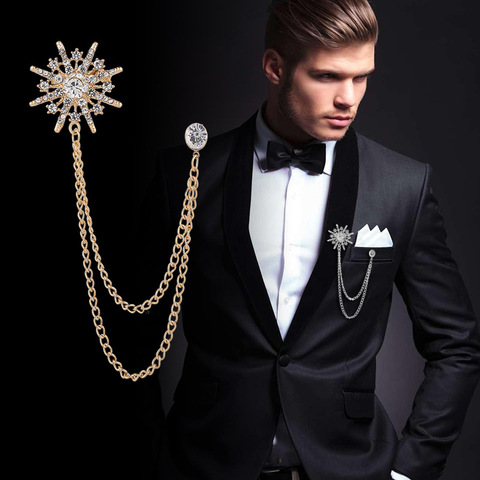 Korean High-end Rhinestone Star Brooch Crystal Tassel Chain Corsage Suit Coat Badge Lapel Pin for Men Women Clothing Accessories ► Photo 1/6