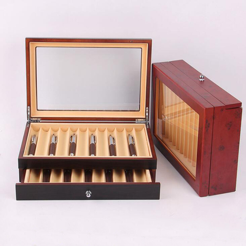 Black/ Burgundy Wooden Pen Display Storage Case, 23 Pens Capacity, Fountain Pen Collector Organizer Box with Transparent Window ► Photo 1/6