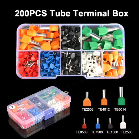 200pcs/box Dual Wire Tube Terminal Kit 2*0.5-6mm2 Insulated Ferrule Double Wiring Tubular Terminals Crimping Bootlace Suit Set ► Photo 1/4