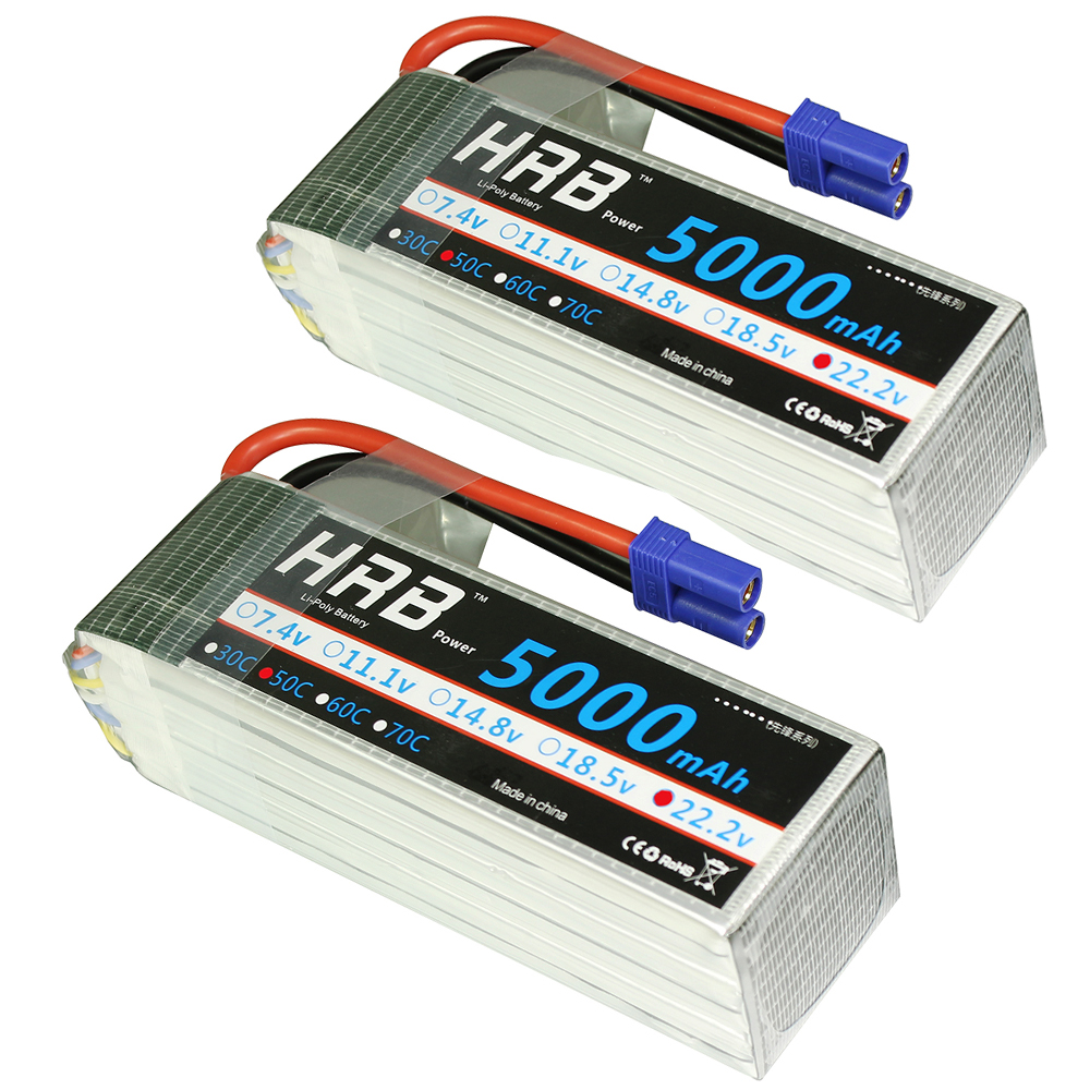 HRB 6S 5000mAh 22.2V LiPo Battery 50C-100C EC5 Plug for RC Helicopter Airplane 