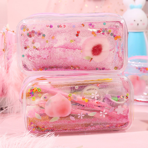 1 Pcs Kawaii Pencil Case peach transparent Gift Estuches School Pencil Box Pencilcase Pencil Bag School Supplies Stationery ► Photo 1/6