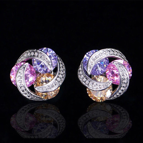 Luxury 925 Sterling Silver Twist Pink Yellow Multicolor Mosaic Zircon Stud Earrings for Women Girls Gift oorbellen pendientes ► Photo 1/5