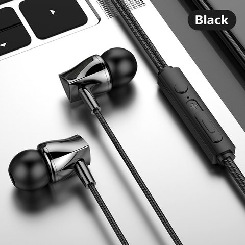 New 3.5mm Subwoofer Noise Reduction Wired Earphones 1.2m Built-In Microphone Dual Moving Coil Multicolor Music Earphones ► Photo 1/6