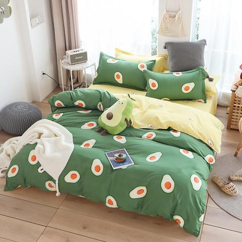 Green Avocado B Side Yellow Bedding, Double Sided Linen Duvet Cover Set