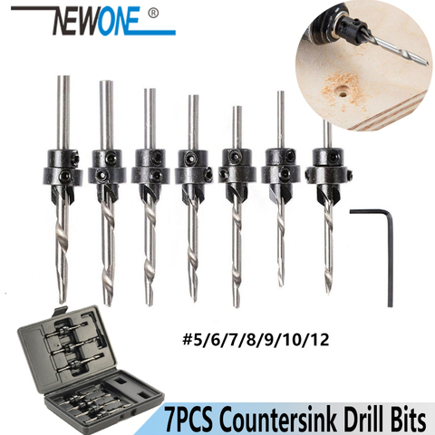 7 pcs Professional Countersink Drill Bit Set Tampered Drill Wood Screw Drills Stop Collar Woodworking Countersinks Drills Bits ► Photo 1/6