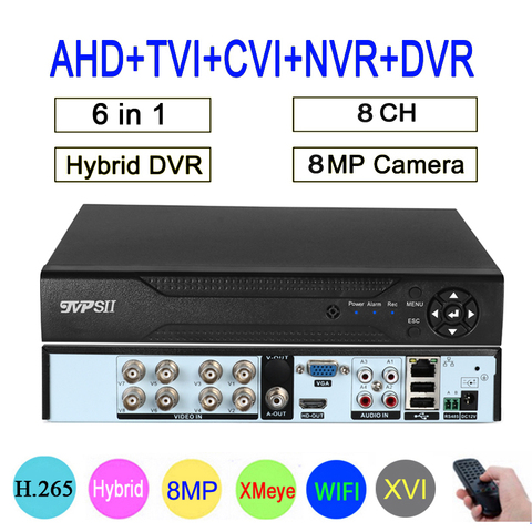 Remote Control Audio Face Detection Hi3531D 8MP 4K Xmeye 8CH 8 Channel H.265+ Hybrid Coaxial WIFI 6 in 1 TVI CVI NVR AHD DVR ► Photo 1/6