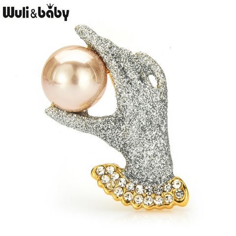 Wuli&baby Hand Holding Pearl Brooches For Women Sparkling Gold Silver Color Gloves Office Casual Brooch Pins Gifts ► Photo 1/4