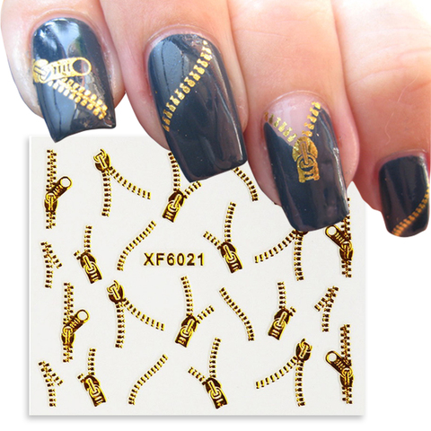 3D Gold Zipper Nail Sticker Chain Sliver White Design Adhesive Decals DIY Manicure Nails Art Decoration Fashion Sliders BEXF6021 ► Photo 1/6
