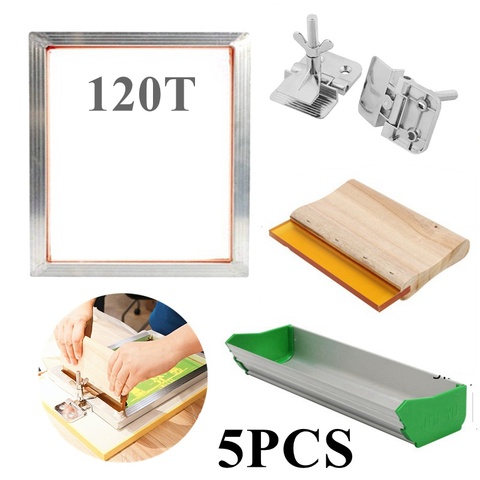 5Pcs/Set Screen Printing Kit 120T Silkscreen Mesh Aluminum Frame + Hinge Clamp Emulsion Scoop Coater + Squeegee Diy Tool Parts ► Photo 1/6