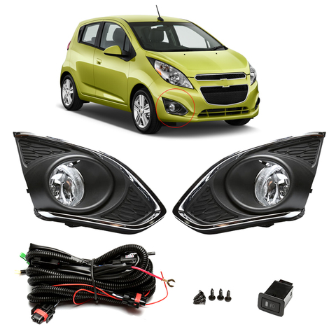 M&C Kit For Chevrolet Chevy Spark 2013-2015 2PCS Car Chrome Driving Lamp Front Fog Light Assembly With Wires Harness Switch ► Photo 1/6