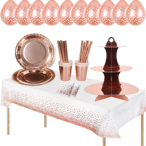 Birthday Party Decorations Rose Gold Cake Stand Adult Birthday Party Tablecoth Napkins Anniversaire Wedding Decor Party Supplies ► Photo 1/6
