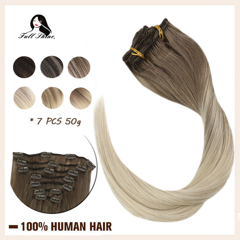 Full Shine Clip In Hair Extensions Balayage Color 7 Pcs Only 50g Clip Hair 100% Machine Made Remy Human Hair Dip Dyed Extensions ► Photo 1/6