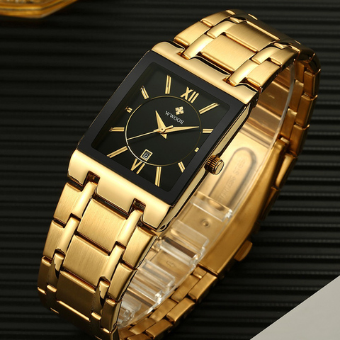 Relogio Masculino WWOOR Gold Black Watch Men Quartz Waterproof Wrist Watch For Men Fashion Square Casual Clock Male Dropshipping ► Photo 1/6