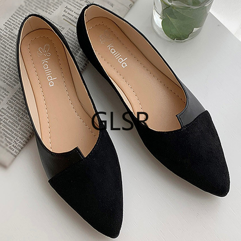 35-41 Leather Shoes Splice Color Shoe Ballerina Slip On Shoes Women Flats 2022 Fashion Pointed Toe Ballet Footwear buty damskie ► Photo 1/6