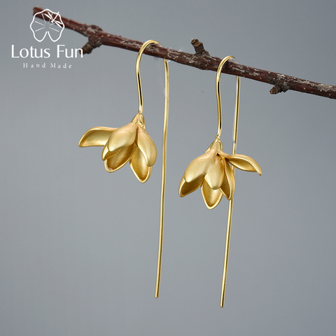 Lotus Fun 18K Gold Elegant Magnolia Flower Dangle Earrings Real 925 Sterling Silver Designer Fine Jewelry Earrings for Women ► Photo 1/6
