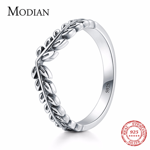 Modian 100% Genuine 925 Sterling Silver Classic Stackable Vintage Lucky Tree Leaf Finger Ring For Women Anniversary Jewelry Gift ► Photo 1/5