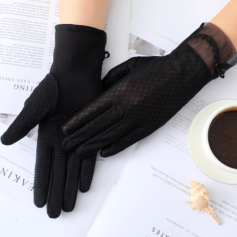 Women Lace Sunscreen Gloves Summer Lady Elegant Stretch Touch Screen Glove Breathable Anti Uv Slip Resistant Driving Gloves ► Photo 1/6