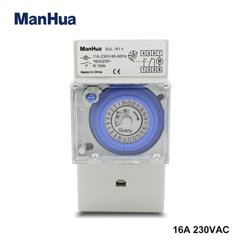 ManHua Din Rail 110-230V 16A SUL181h Mechanical Timer switch 24 hour programmable electronic timer ► Photo 1/6