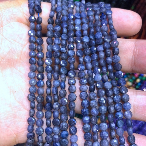 Wholesale 2strings Natural Blue Sapphires Beads 2x4mm Faceted Bean Coin Gem Stone Loose Beads For jewelry DIY 15.5