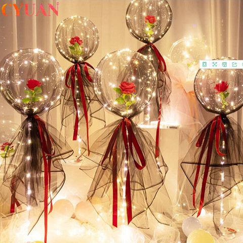 Luminous Led Balloon LED Transparent Balloon String Lights Round Bubble  Helium Balloons Kids Wedding Decoration birthday party 