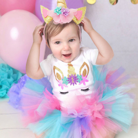 2022 New Unicorn Boutique Girls Clothing 1st Birthday Party Baby Girl Clothes Infant Girls Christening Gown Size 0-12 Months ► Photo 1/6