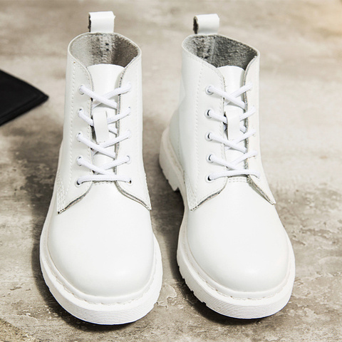 Genuine Leather Boots Women White Ankle Boots Motorcycle Boots Female Autumn Winter Shoes Woman Punk Botas Mujer 2022 Spring ► Photo 1/6