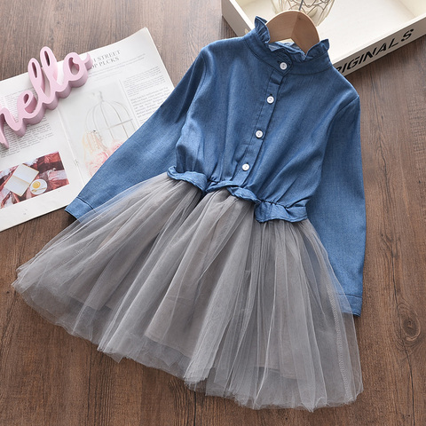 Menoea Girl Denim Dress 2022 Fashion Mesh Dresses Autumn Children Clothing Princess Dress Button 2-8 Years Girl Clothes Dress ► Photo 1/6