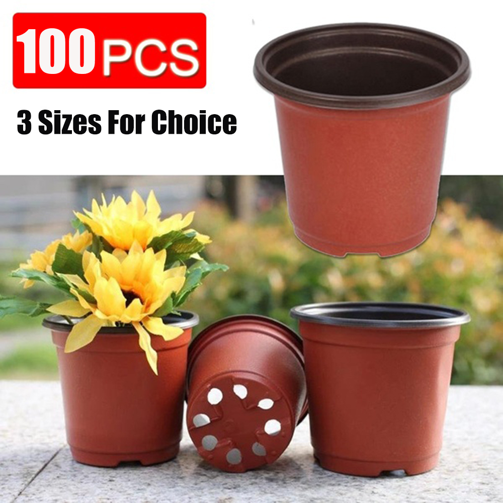 100Pcs Plastic Thicken Nursery Pot Seedlings Flower Plant Container Garden Seed 