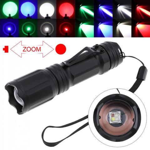 X004 4 Colors in 1 Red Green Blue White Light LED Tactical Flashlight Waterproof Zoomable for Outdoor Activities ► Photo 1/6