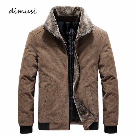 DIMUSI Winter Men's Bomber Jackets Casual Male Fur Collar Windbreaker Jacket Mens Fleece Warm Slim Corduroy Jackets Clothing 6XL ► Photo 1/6