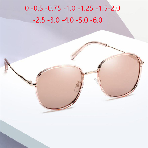 Pink Lens Oval Polarized Sunglasses Women Men Metal Myopia Lens Prescription Sunglasses okulary korekcyjne 0 -0.5 -0.75 To -6.0 ► Photo 1/6