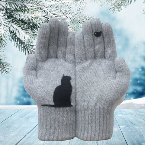 Drop Shipping Women Gloves Cartoon Cat Bird Autumn Winter Warm Gloves Cashmere Thick Cute Fashion New Outdoor Cycling Gloves ► Photo 1/6