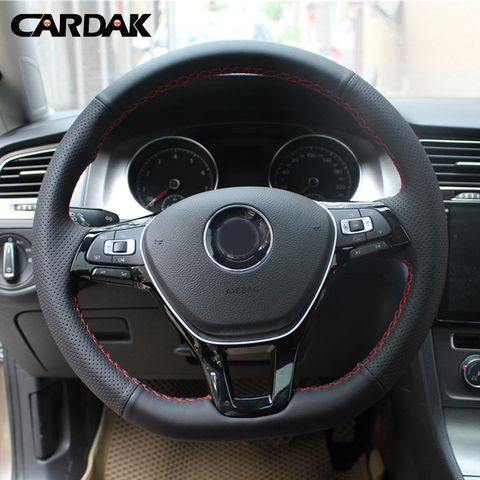 CARDAK Hand-stitched Black Artificial Leather Steering Wheel Cover for Volkswagen Golf 7 Mk7 New Polo Passat B8 ► Photo 1/6