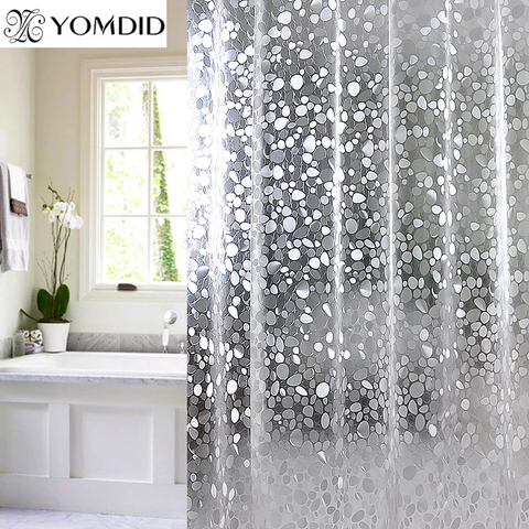 Plastic PVC 3d Waterproof Shower Curtain Transparent White Clear Bathroom Anti Mildew Translucent Bath Curtain With 12 PCS Hooks ► Photo 1/6