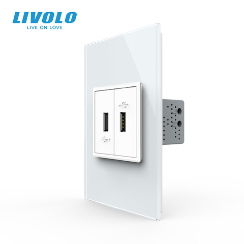 Livolo C9 US Standard 45mm Luxurious Telephone Com TV  SATV aiduo socket, white Pearl Crystal Glass panel, socket plugs ► Photo 1/6