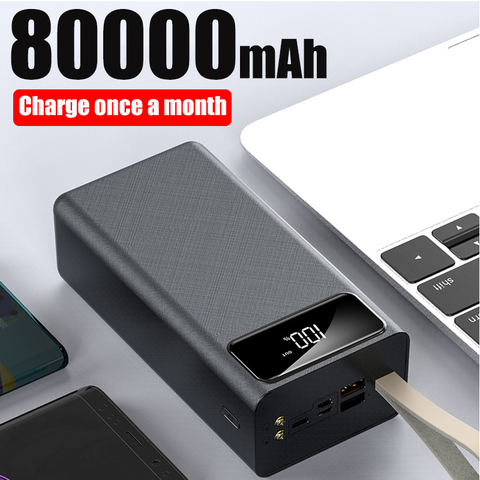 Power Bank 80000mah Led 2 USB Lanyard External battery Flashlight Fishing Outdoor Portable Cell phone charger For Xiaomi ► Photo 1/5