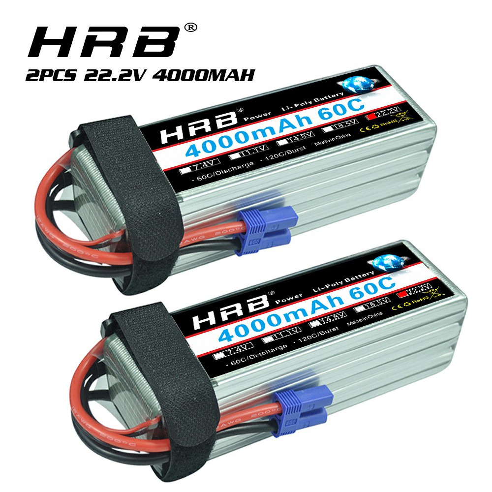2PCS HRB 22.2V 4000mAh 6S Battery 60C EC5 for RC Helicopter Airplane Boat Truck