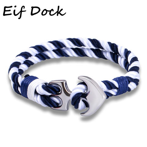 New Hot Stainless Steel Anchor Bracelets Men Nautical Survival Rope Chain Paracord Bracelet Male Wrap Metal Sport Hooks Eif Dock ► Photo 1/6