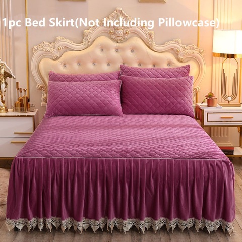 Luxury Solid Color Crystal Velet Quilted Bedspread King Queen Size Lace Soft Coral Fleece Bed Skirt Not Including Pillowcase ► Photo 1/6