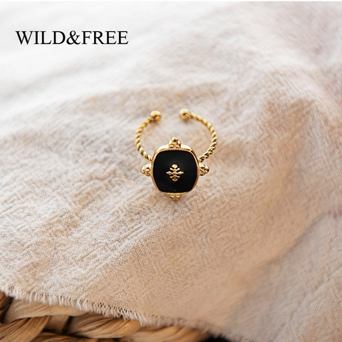 Wild&Free Vintage Geometric Rings For Women Stainless Steel Gold Color Twisted Circle Black Enamel Rings Boho Jewelry Adjustable ► Photo 1/6