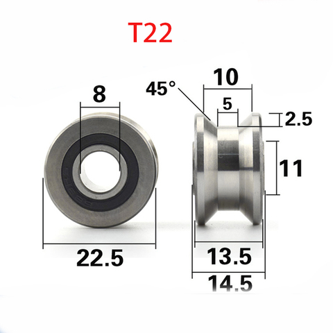 5pcs/lot CNC TU22 8mm V / U groove pulley bearings T22 8*22.5*14.5*13.5 mm V groove roller wheel ball bearing T-U-22 ► Photo 1/5