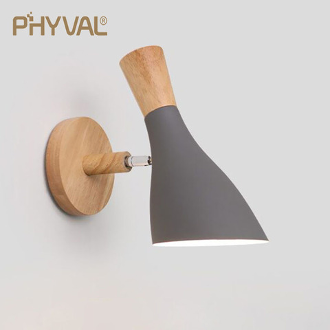 PHYVAL Nordic Wall Lamp Creative Macaron Solid Wood Wall Light for Bedroom Bedside Living Room E27 LED Modren Wall Sconce Lamps ► Photo 1/6